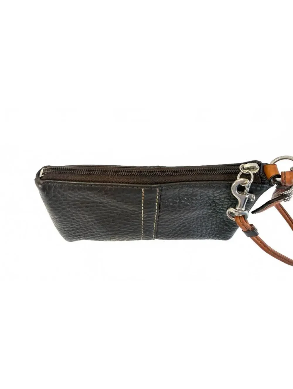 Coach | Pebbled Leather Wristlet Pouch | Brown & Tan Stitching | OS
